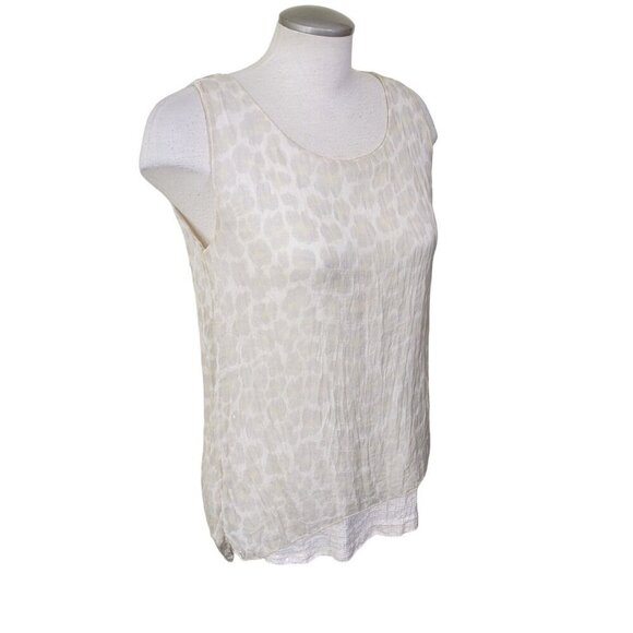 Elena Baldi Womens M Sleeveless Silk Top Round Neck Cream Double Layer Sequins - Picture 2 of 9